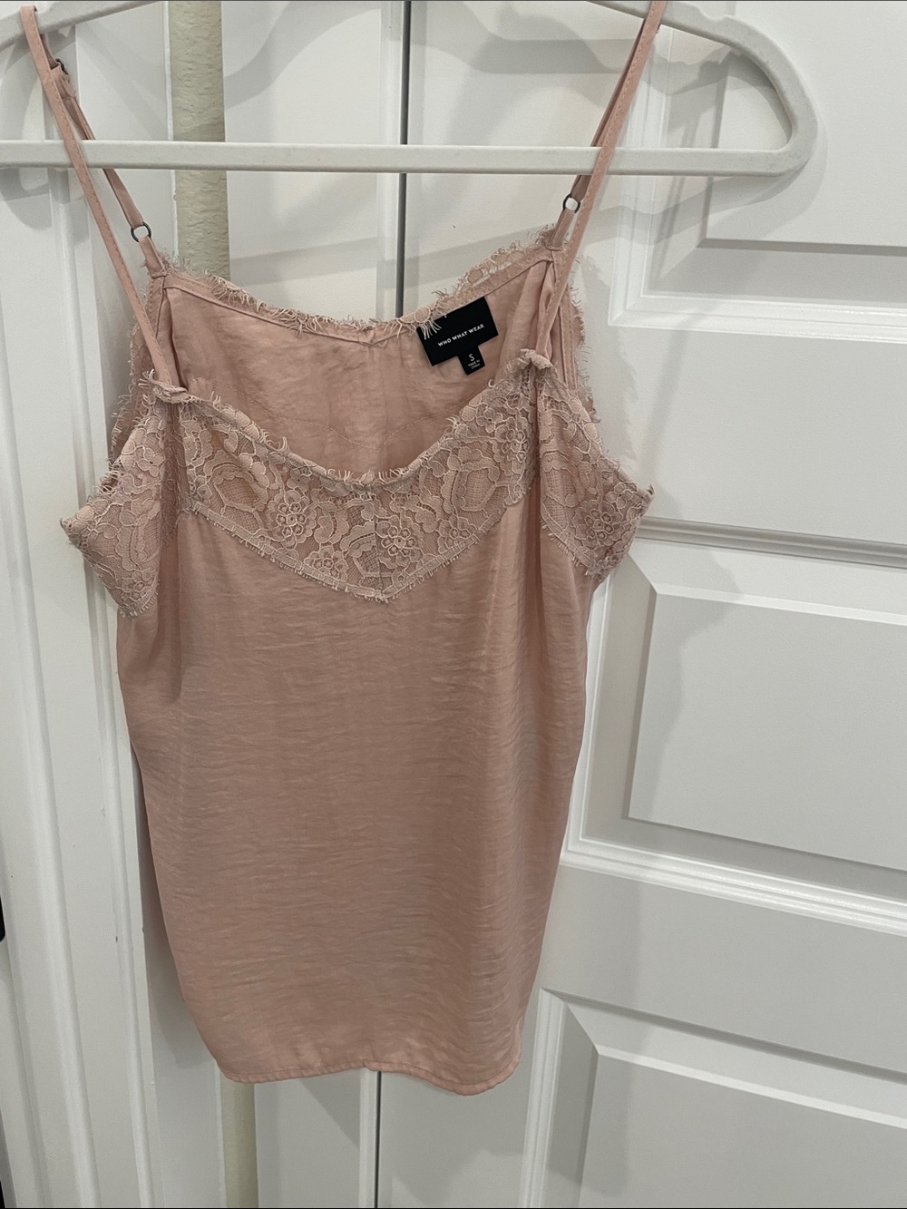 Who What Wear Blush Pink Lace Trim Satin Camisole